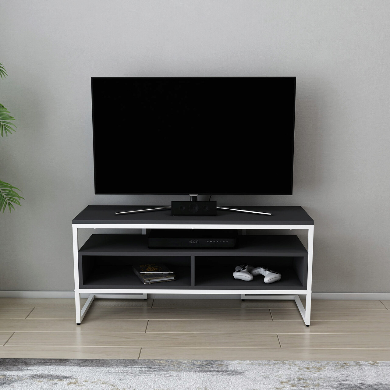 Comoda TV, Hanah Home, Merrion, 110x35x49.9 cm, Alb / Antracit - imagine 7